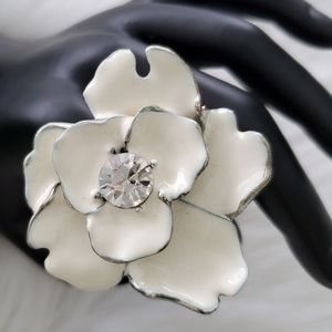 HUGE White Flower Adjustable Cocktail Ring